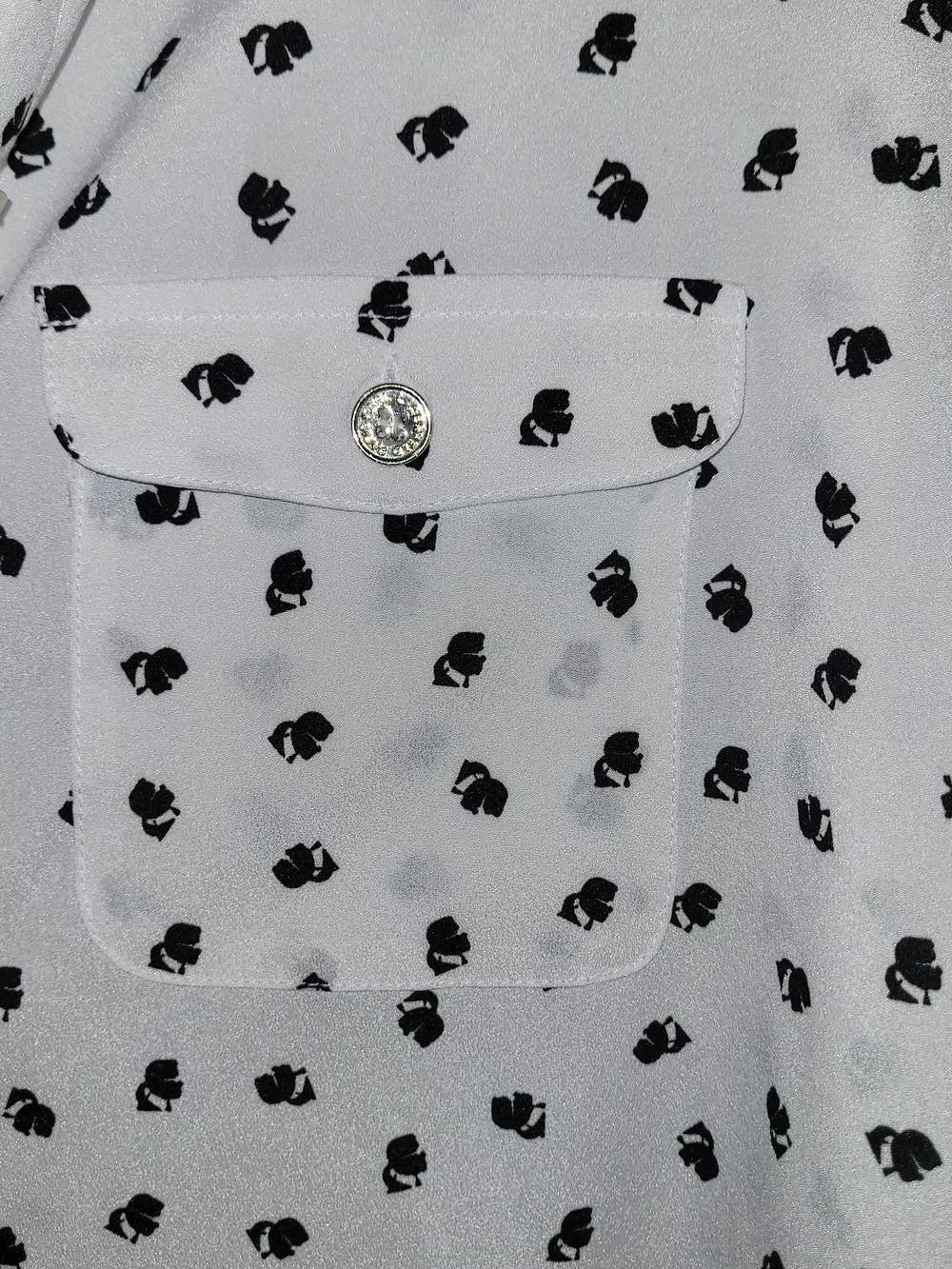 Karl Lagerfeld Paris Printed Blouse White Black Size Large Chic Top - Picture 4 of 7